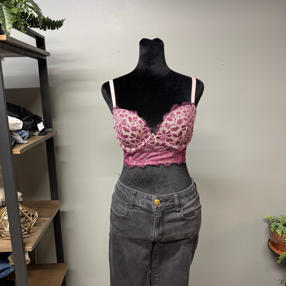 Victorias Secret Dream Angels push up long line bra women’s 34D pink lace